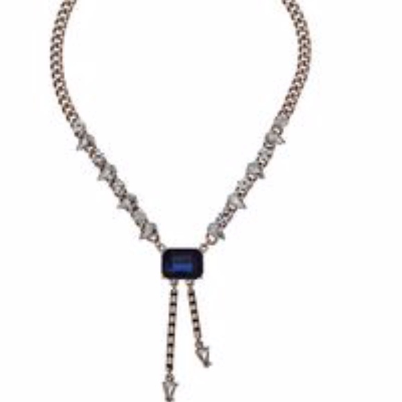 New Steve Madden Blue Emerald Shape Y Necklace - Picture 3 of 5